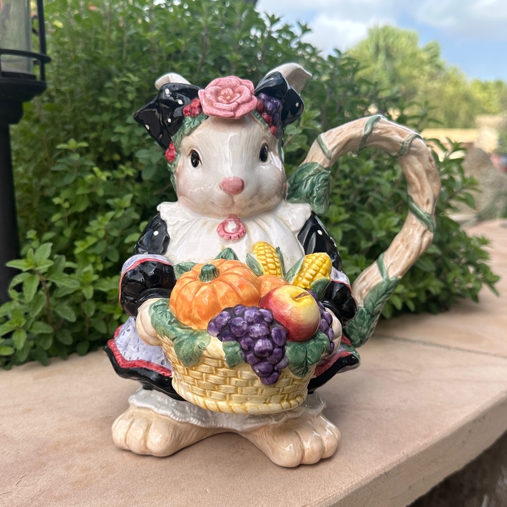 Fitz and Floyd Harvest Basket Bunny Rabbit Creamic Pitcher